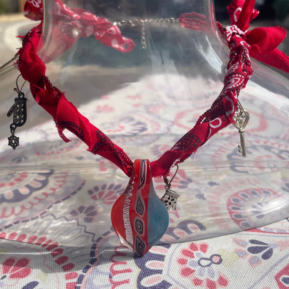 Bandana Necklace with Italian Murano Pendant and Charms